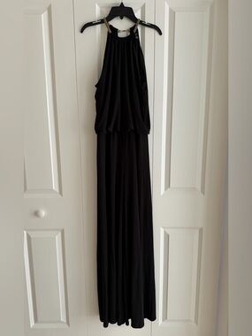 SK Black Halter Wide Leg Jumpsuit Gold Strap Open Back Size M